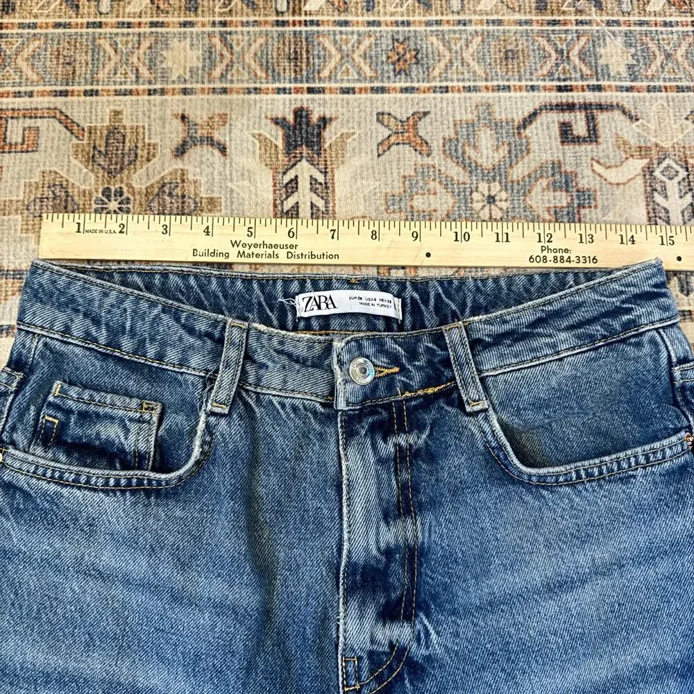 ZARA High Rise Z1975 Straight Leg Jeans Medium Wash Denim Women’s Size 6 - Picture 6 of 11